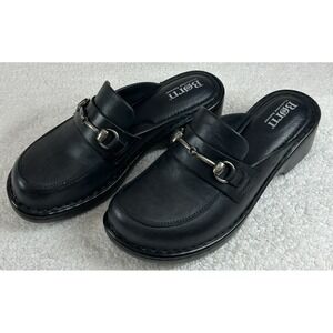 Born Clogs Womens 8 Black Leather Slip On Wedge Mules Boho Preppy Careerwear EUC